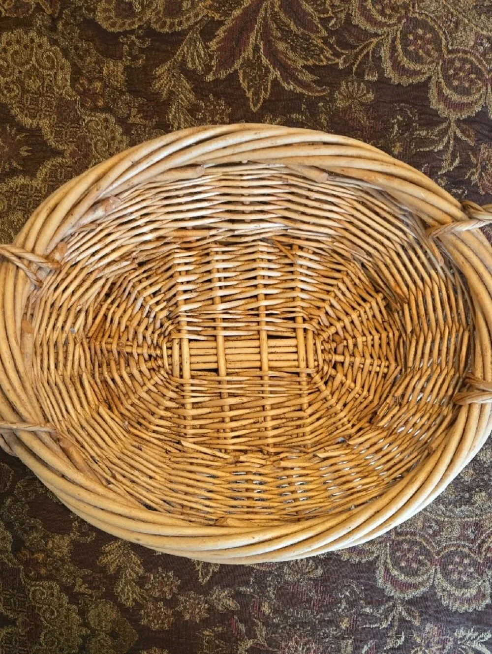 Natural Tan Color Sturdy Oval Woven Basket with Dual Handles